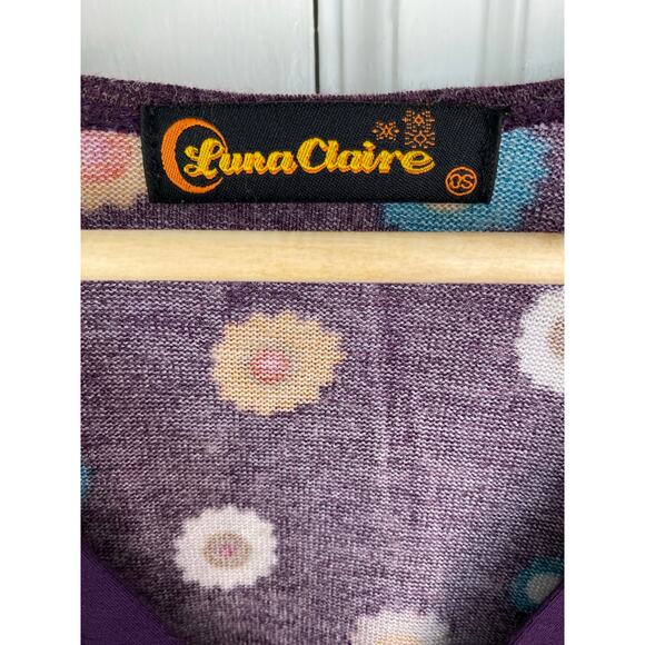 Luna Claire Women's S Purple Floral V-Neck Knit Dress Handmade in Thailand - Picture 3 of 7